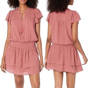 NEW PAIGE Cristina Smocked Mini Dress Muted Brick Dust